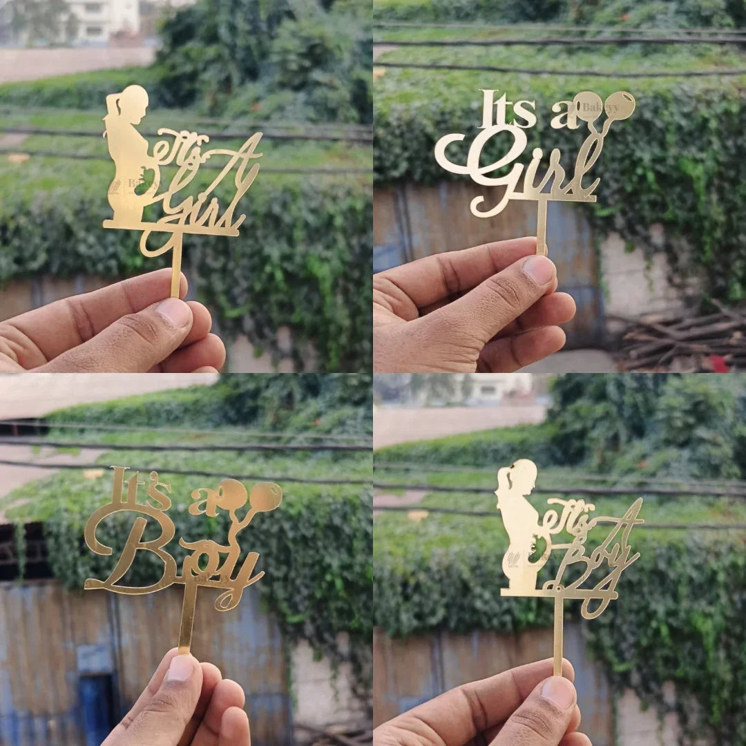 4 Inch It’s a Girl / It’s a Boy Acrylic Cake Topper | Baby Shower & Gender Reveal Cake Décor | Multiple Designs | Pack of 5 - Bakeyy.com - India - 4 Inch It’s a Girl / It’s a Boy Acrylic Cake Topper | Baby Shower & Gender Reveal Cake Décor | Multiple Designs | Pack of 5 - Design 1 60.00