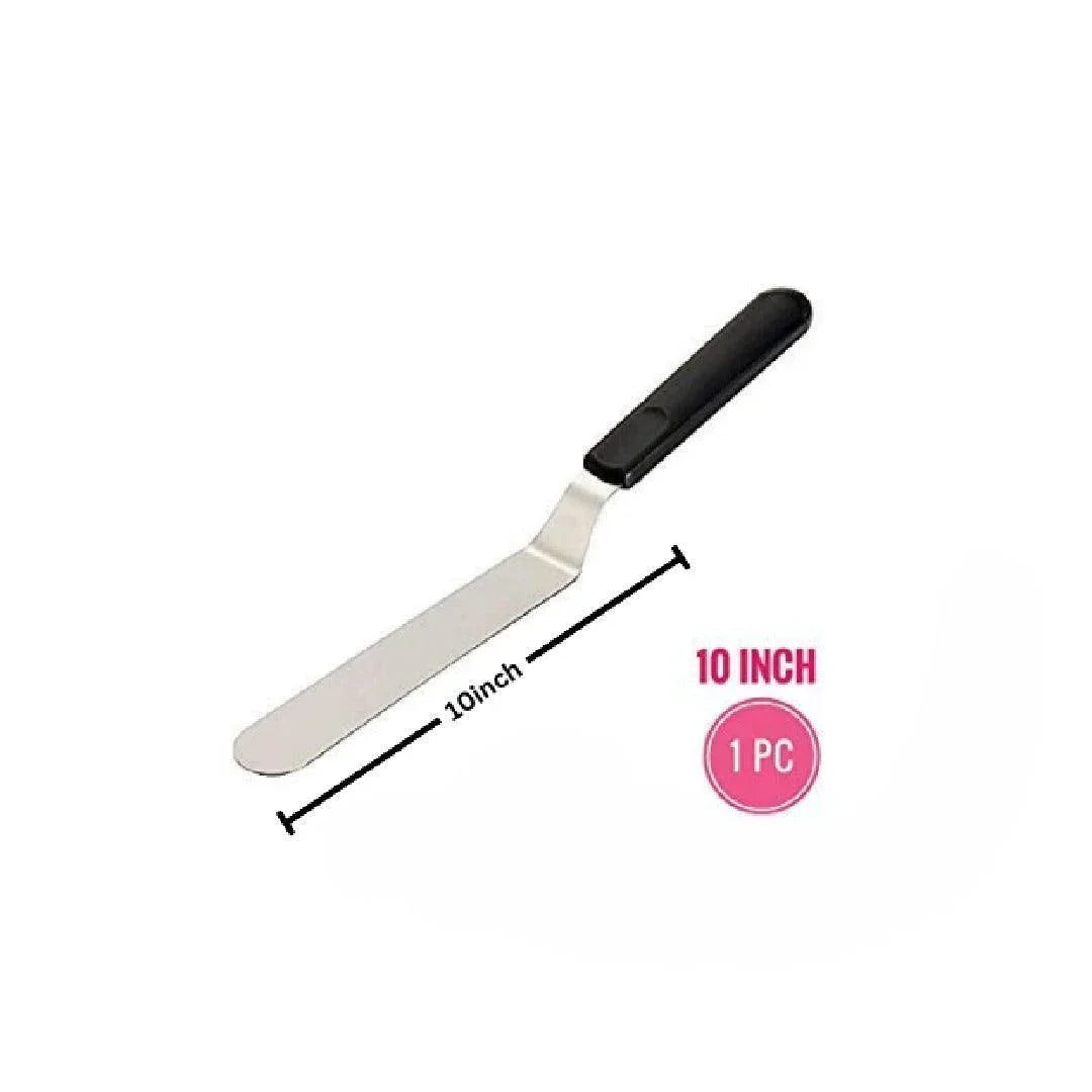 10 inch steel angular palette knife with black handle for baking, sold by Bakeyy India