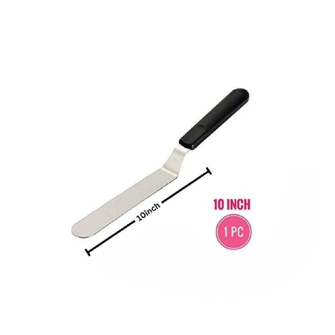 10 inch steel angular palette knife with black handle for baking, sold by Bakeyy India