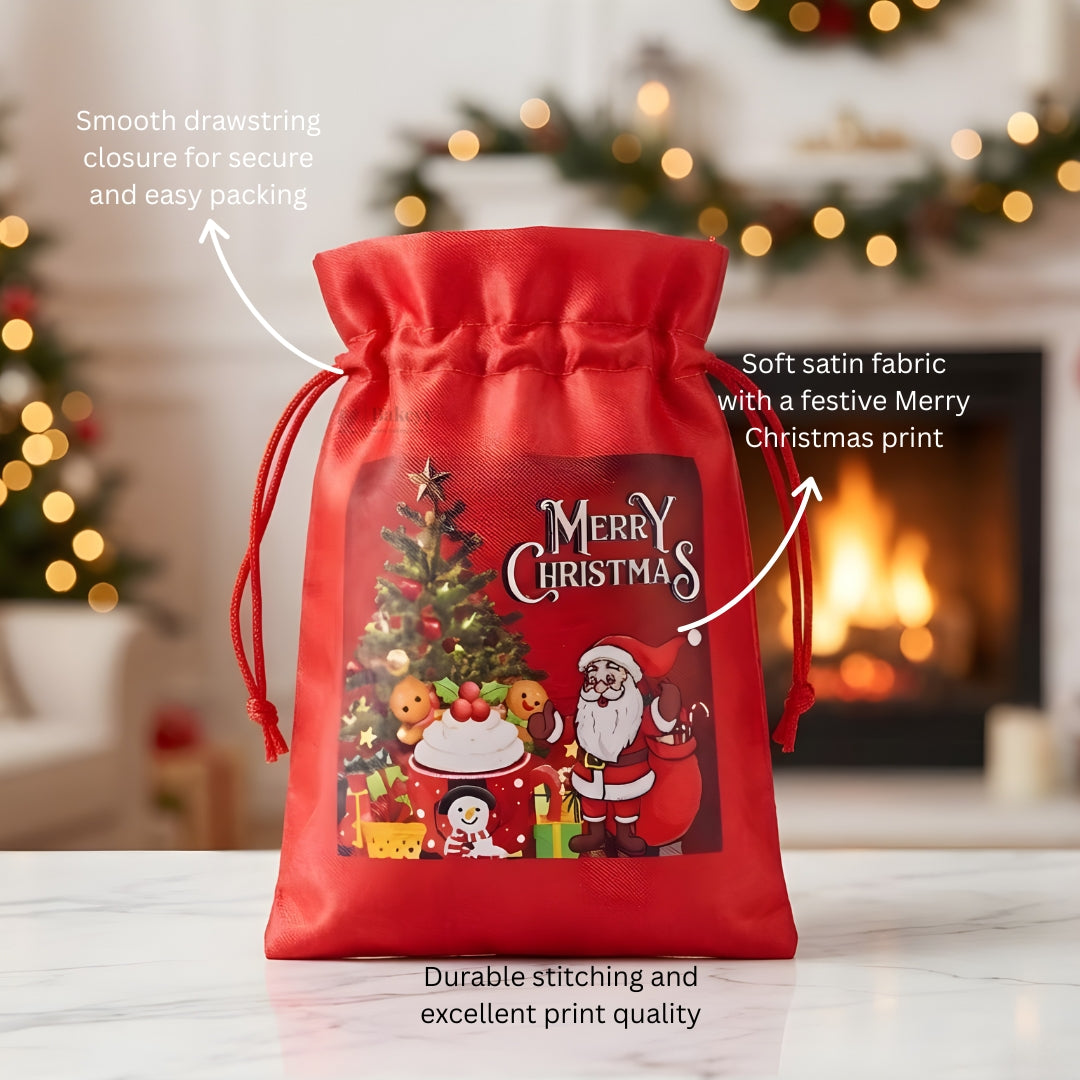 Satin Christmas Potli Bag | Perfect for Gifting & Hampers | Pack of 25