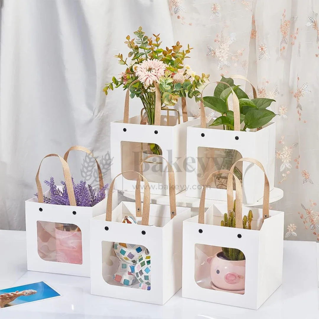 White Paper Gift Bag with Transparent Window | Pack of 10