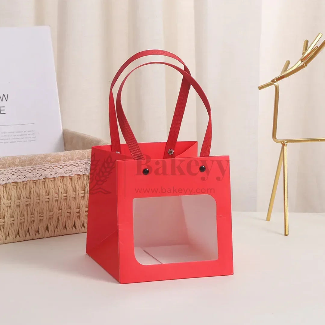 Red Paper Gift Bag with Transparent Window | Pack of 10 - Bakeyy.com - India - Red Paper Gift Bag with Transparent Window | Pack of 10 - Small