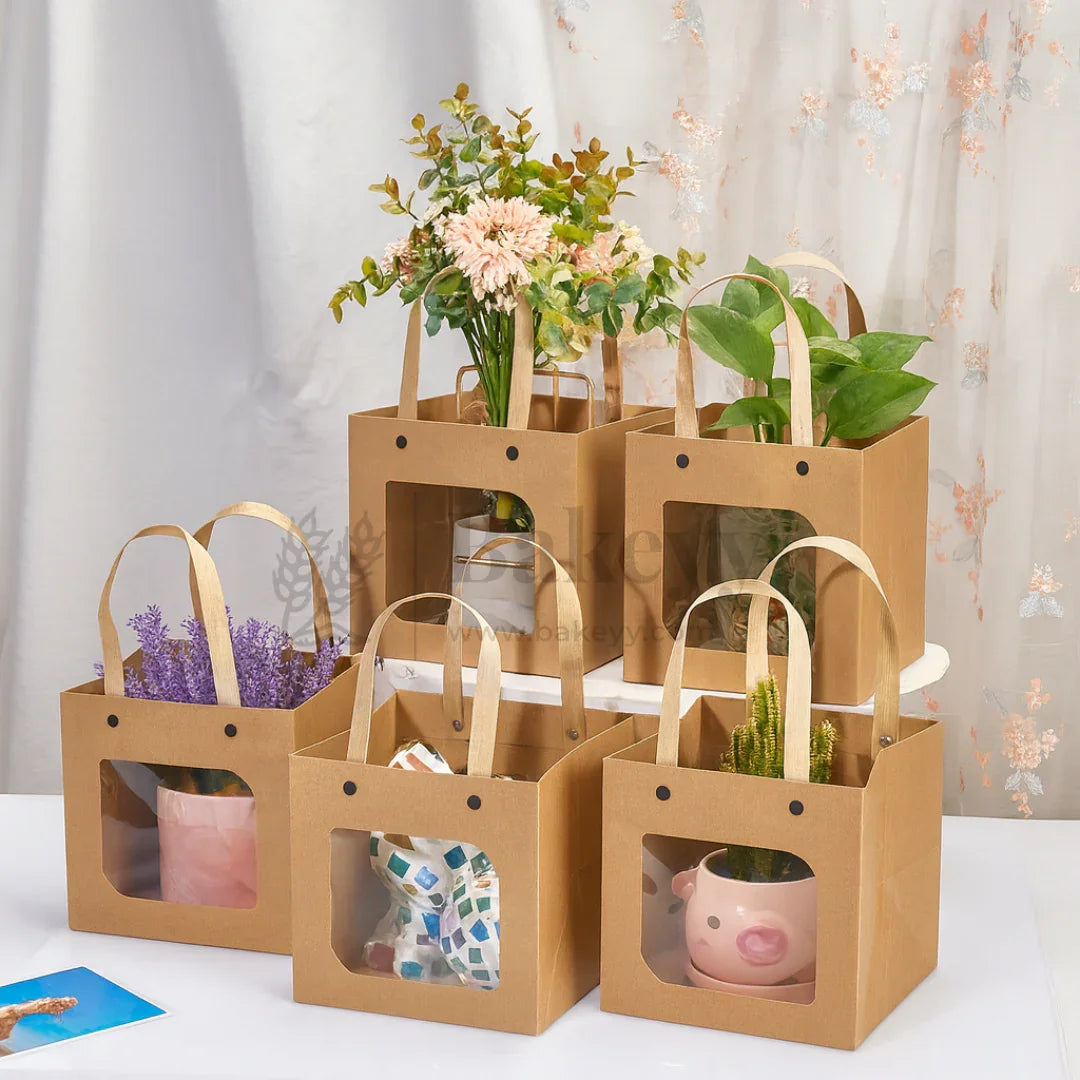 Kraft Paper Gift Bag with Transparent Window | Pack of 10