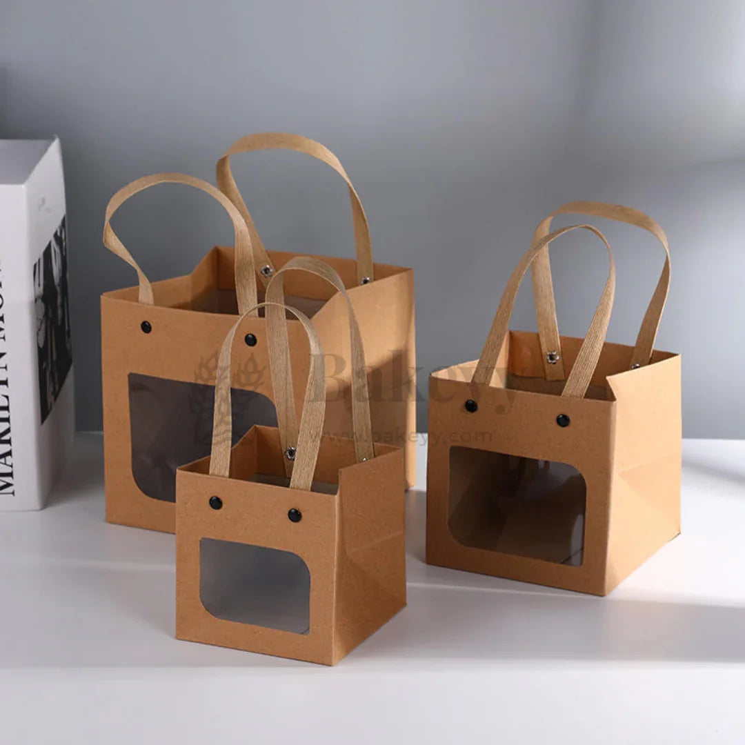 Kraft Paper Gift Bag with Transparent Window | Pack of 10