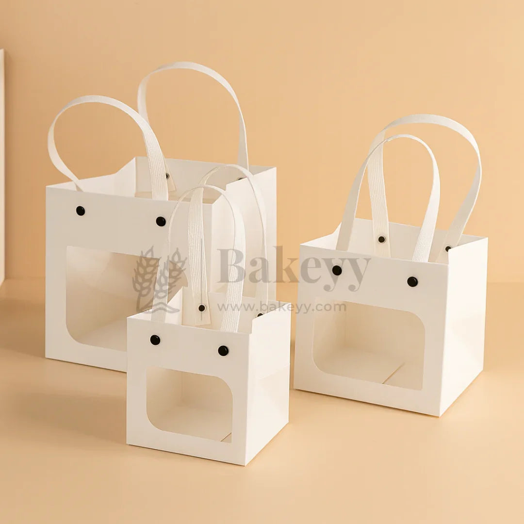 White Paper Gift Bag with Transparent Window | Pack of 10