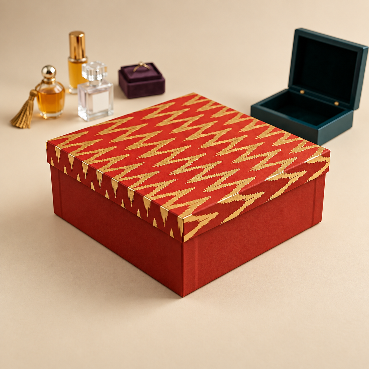 10x10x4 Inch | Red Square Sweet Box with Printed Lid | Pack of 1