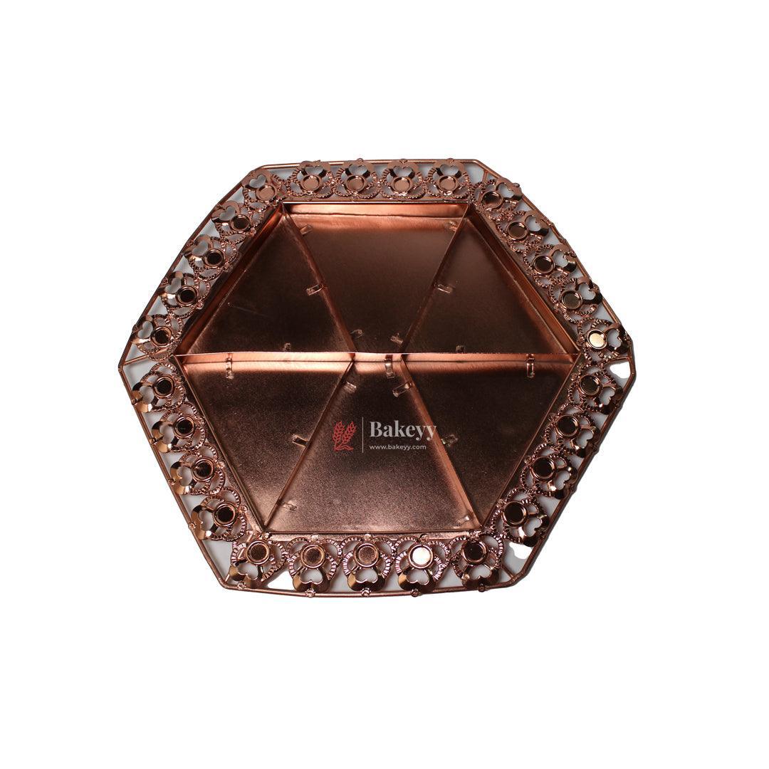 Premium Decorative Dry Fruit Tray – Elegant & Spacious Design |Luxurious HexagonMetal Serving Tray with 6-Part Sections - Bakeyy.com - India - Premium Decorative Dry Fruit Tray – Elegant & Spacious Design |Luxurious HexagonMetal Serving Tray with 6-Part Sections - Default Title