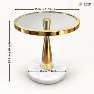 Gold Cake Stand with Glass Top & Marble Base | Pack of 1