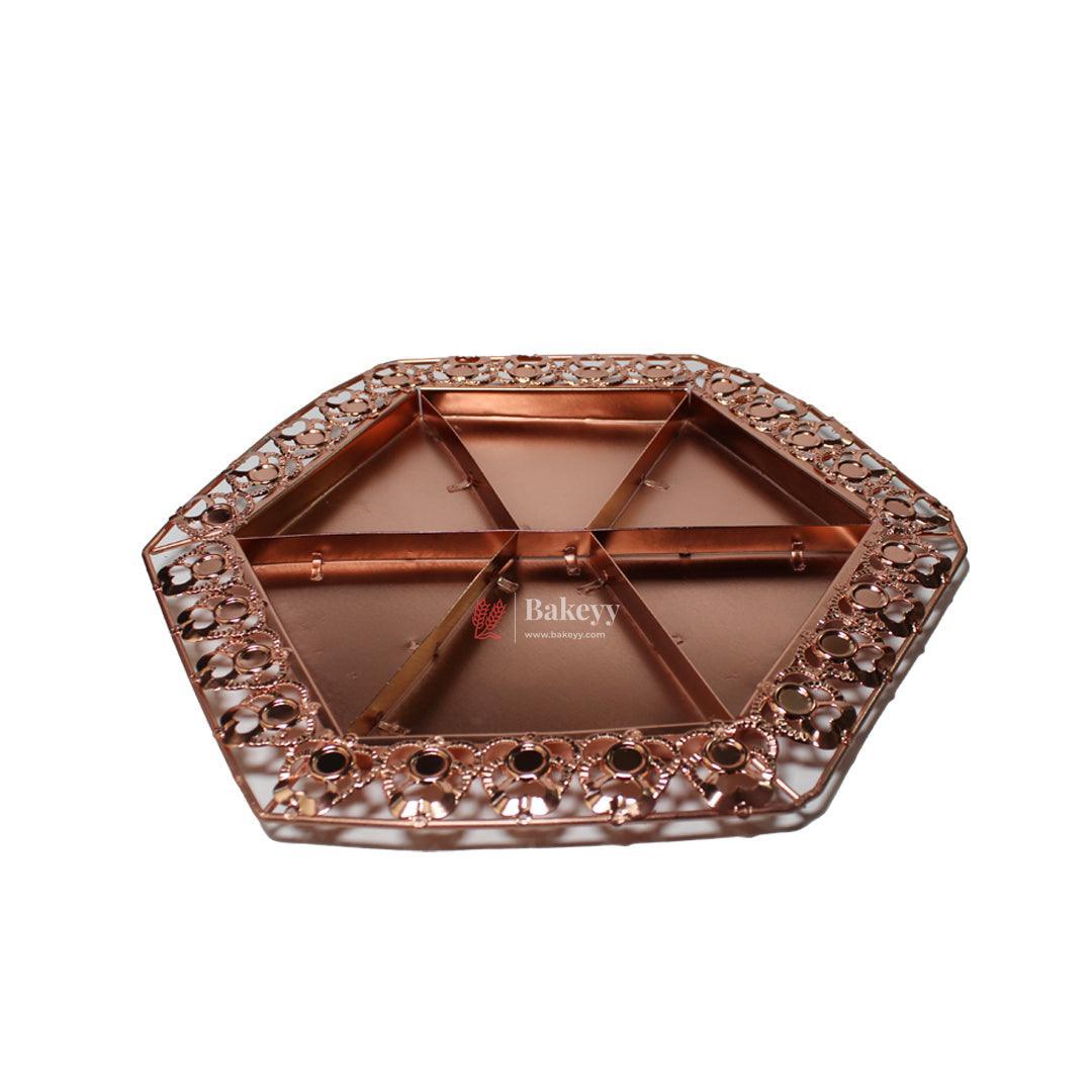 Premium Decorative Dry Fruit Tray – Elegant & Spacious Design |Luxurious HexagonMetal Serving Tray with 6-Part Sections - Bakeyy.com - India - Premium Decorative Dry Fruit Tray – Elegant & Spacious Design |Luxurious HexagonMetal Serving Tray with 6-Part Sections - Default Title