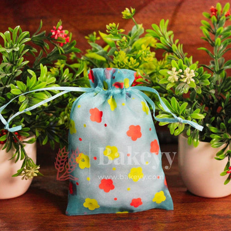 10x14 CM | Floral Designs Organza Potli Bags | Pack of 100 | Blue Color | Candy Bag - Bakeyy.com - India - 10x14 CM | Floral Designs Organza Potli Bags | Pack of 100 | Blue Color | Candy Bag - Default Title