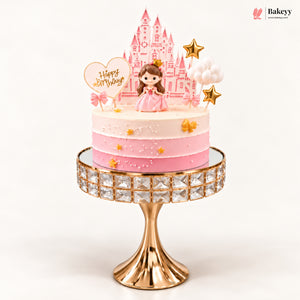 Golden Crystal Pedestal Cake Stand with Mirror Top | Pack of 1