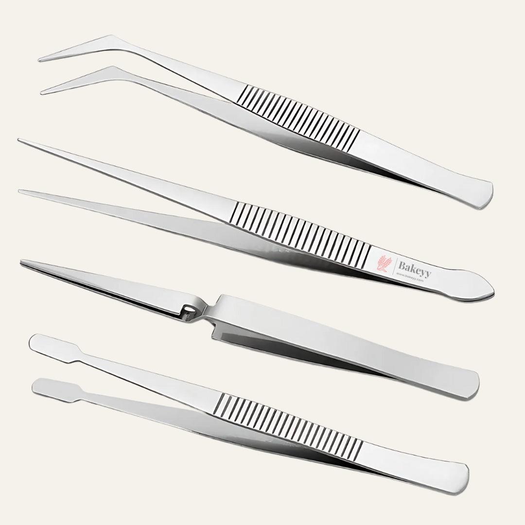 Stainless Steel Precision Tweezers Set | 4-Piece Sugar craft & Baking Tools - Bakeyy.com - India - Stainless Steel Precision Tweezers Set | 4-Piece Sugar craft & Baking Tools - Default Title