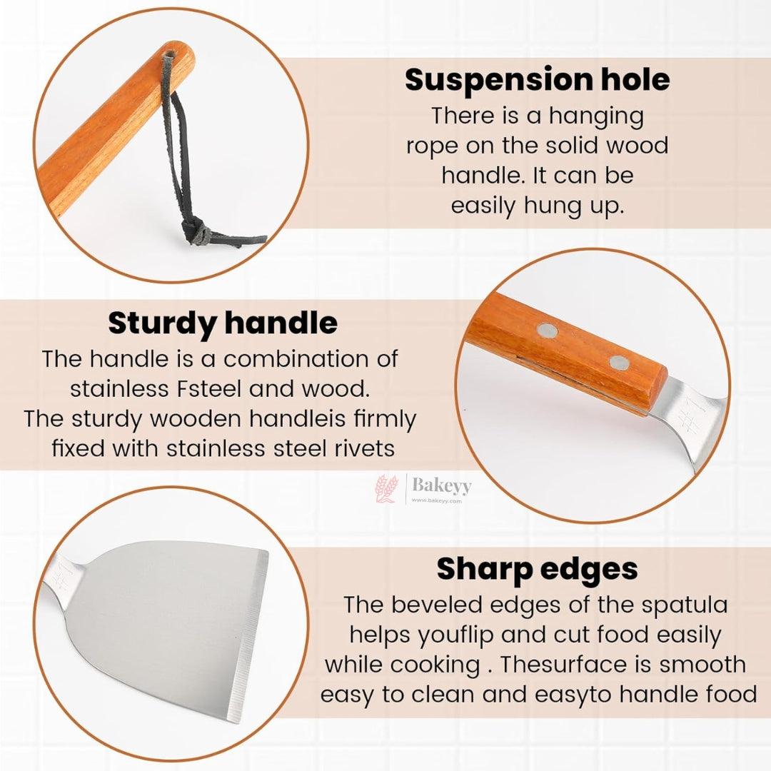 Stainless Steel Scraper with Wooden Handle| 1 Piece - Bakeyy.com - India - Stainless Steel Scraper with Wooden Handle| 1 Piece - Default Title