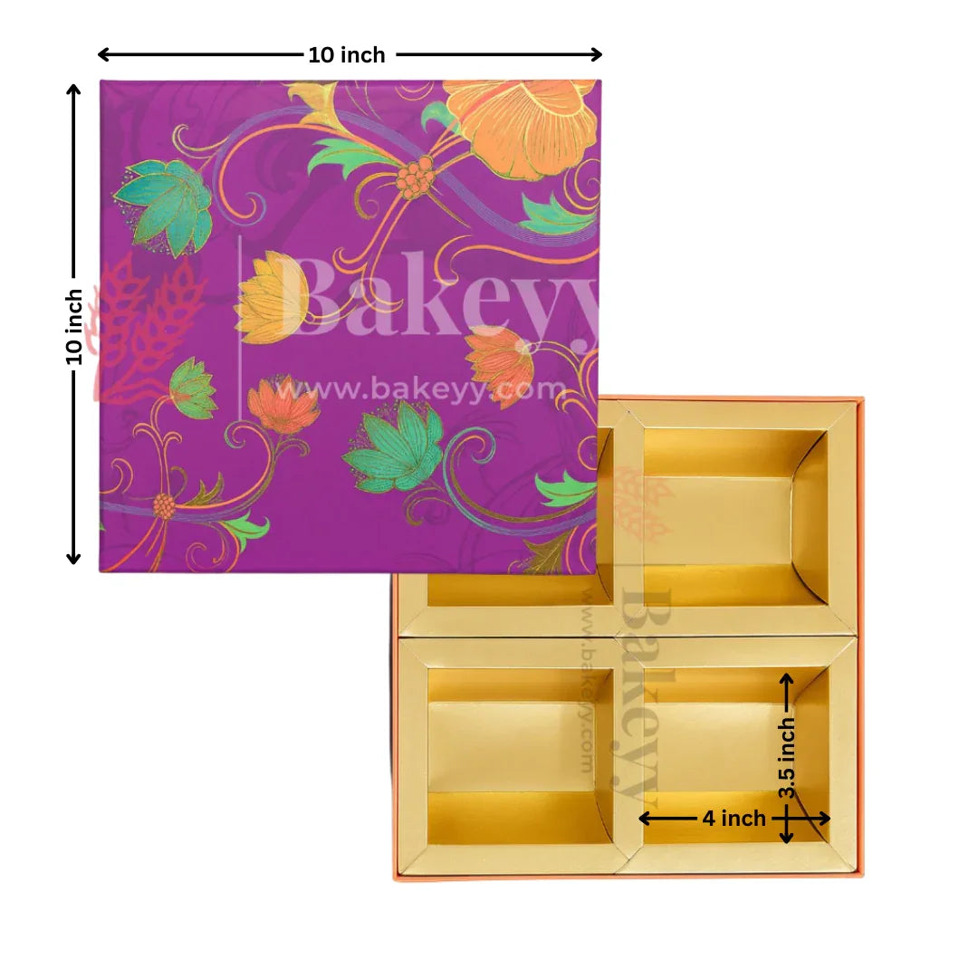 4 Cavity | Big | Rigid Chocolate Box | Elegant Festive Hamper Box | Diwali Sweet box | Dry Fruit Box | Purple | 1 Piece
