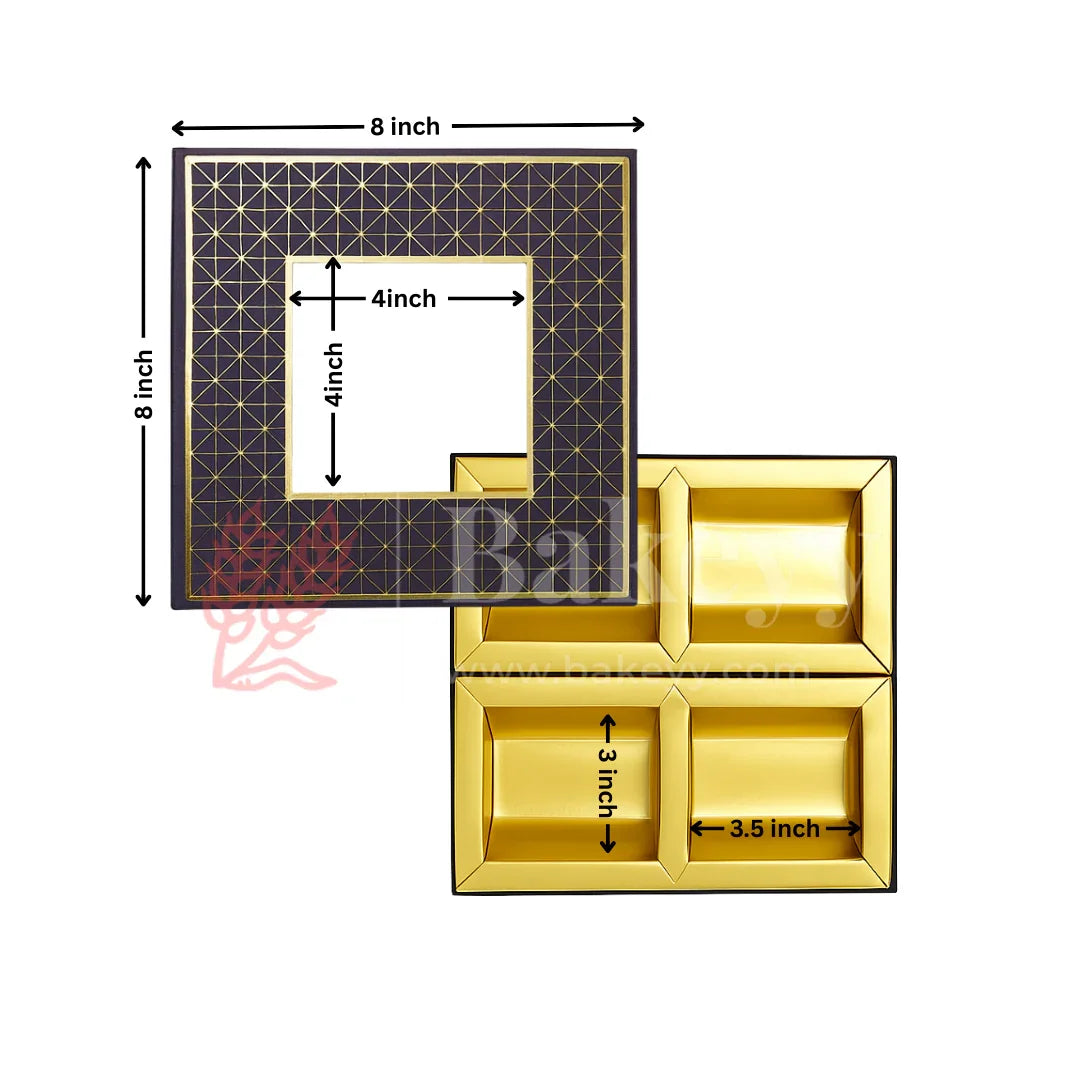 4 Cavity | Rigid Dry Fruit Box | Elegant Hamper Box with Window Lid | Small | 1 Piece