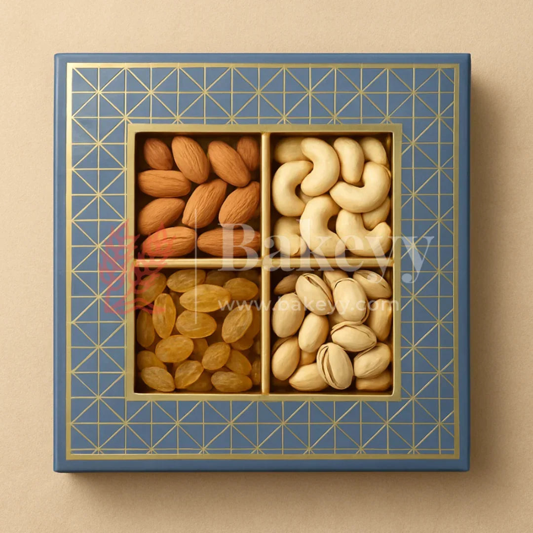 4 Cavity | Rigid Dry Fruit Box | Elegant Hamper Box with Window Lid | Small | 1 Piece