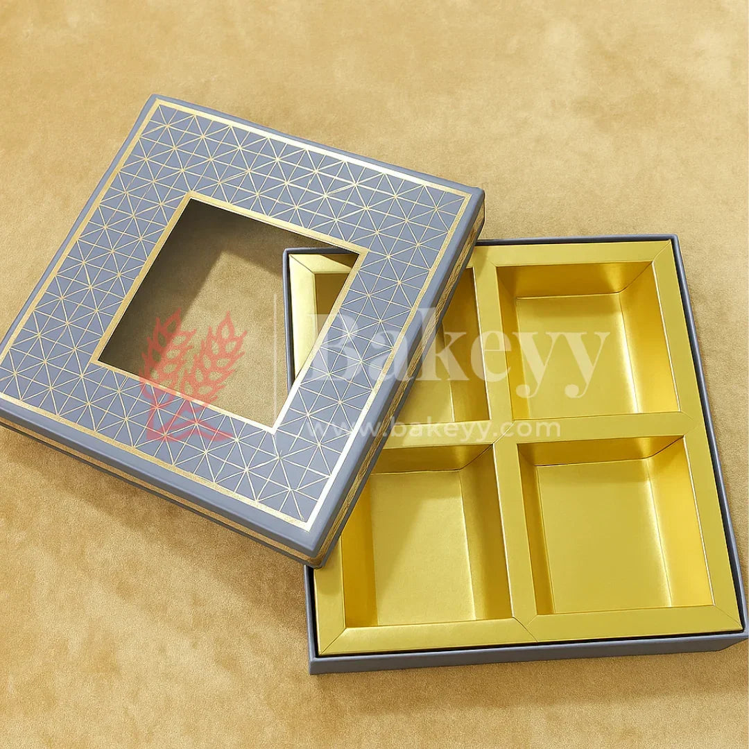 4 Cavity | Rigid Dry Fruit Box | Elegant Hamper Box with Window Lid | Small | 1 Piece