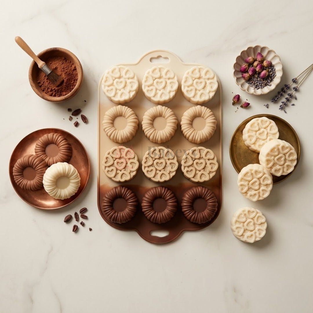 12 Cavity Floral & Heart Silicone Mould Food Grade | Pack of 1