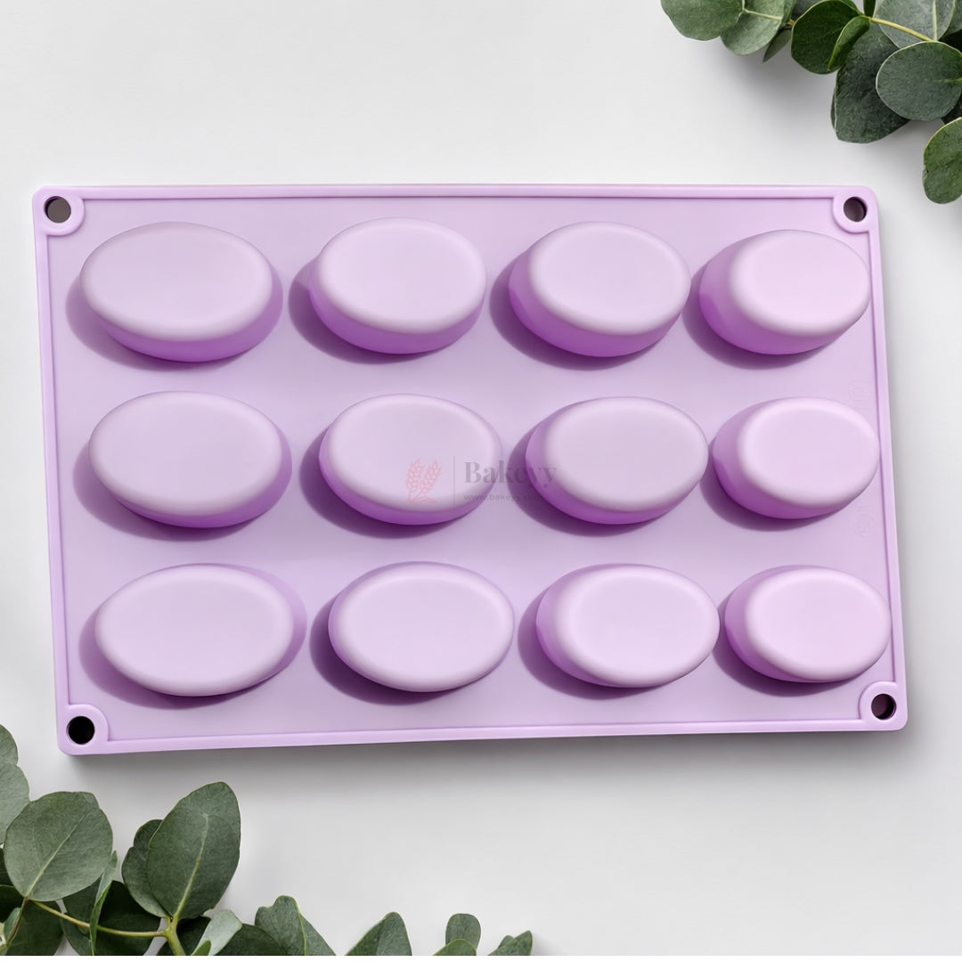 12 Cavity | Oval Soap Silicone Mould | Smooth Oval Soap Bar Mould for Handmade Soap Making | Pack of 1