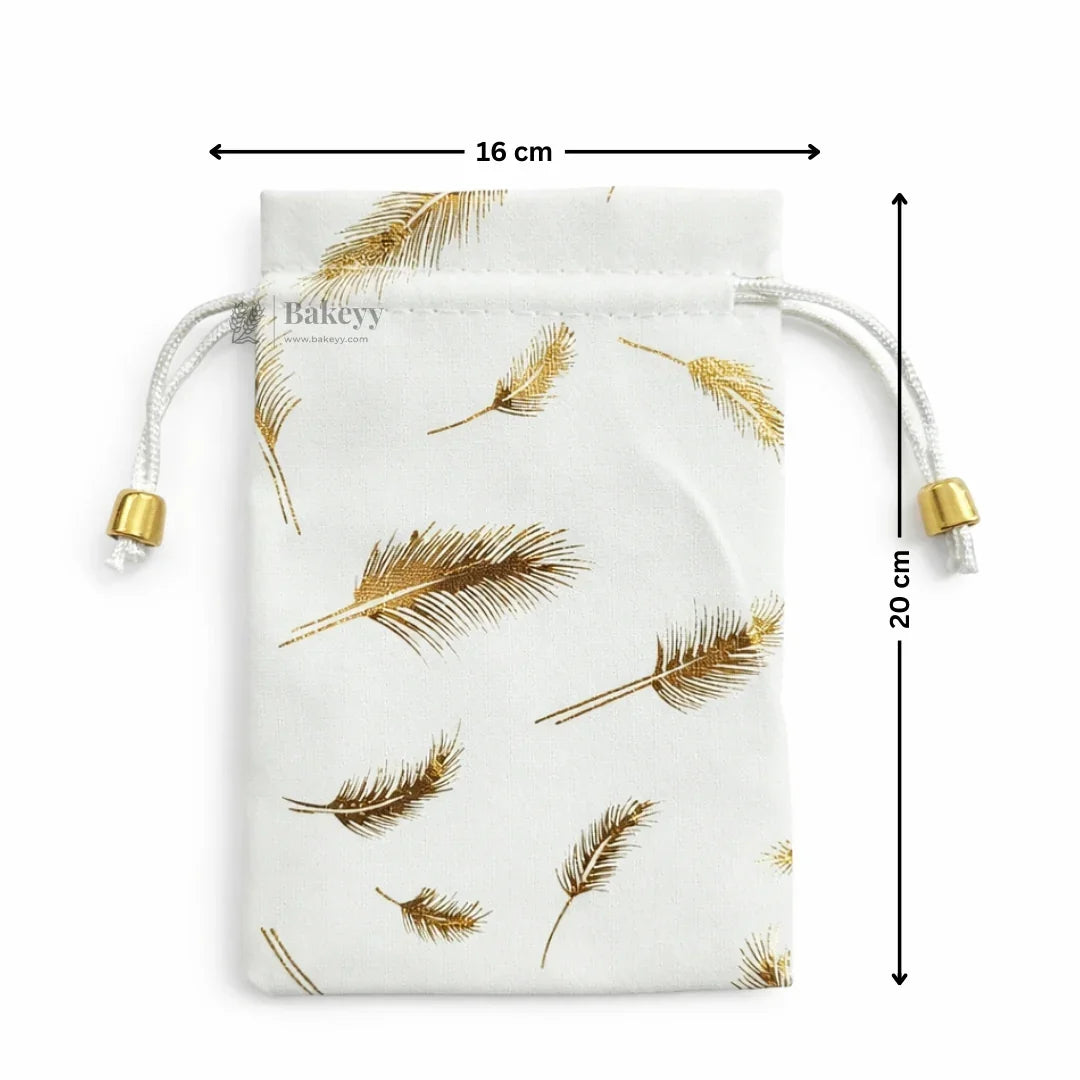Premium Velvet Potli Bags for Gifting & Packaging l gold feather print Potil Bags l Pack of 10 - Bakeyy.com - India - Premium Velvet Potli Bags for Gifting & Packaging l gold feather print Potil Bags l Pack of 10 - Off-White / 16x20 300.00