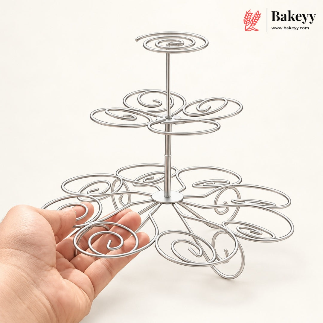 3-Tier Metal Cupcake Stand with Spiral Holders | 13-Piece Cupcake & Dessert Display Stand | Elegant Party & Bakery Stand | Pack of 1