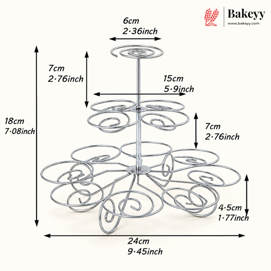 3-Tier Metal Cupcake Stand with Spiral Holders | 13-Piece Cupcake & Dessert Display Stand | Elegant Party & Bakery Stand | Pack of 1