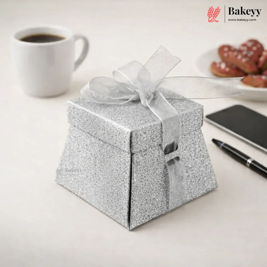 Glitter Gift Box with Ribbon | Elegant Paper Favor Box for Chocolates & Goodies | 3 Color Options | Pack of 10