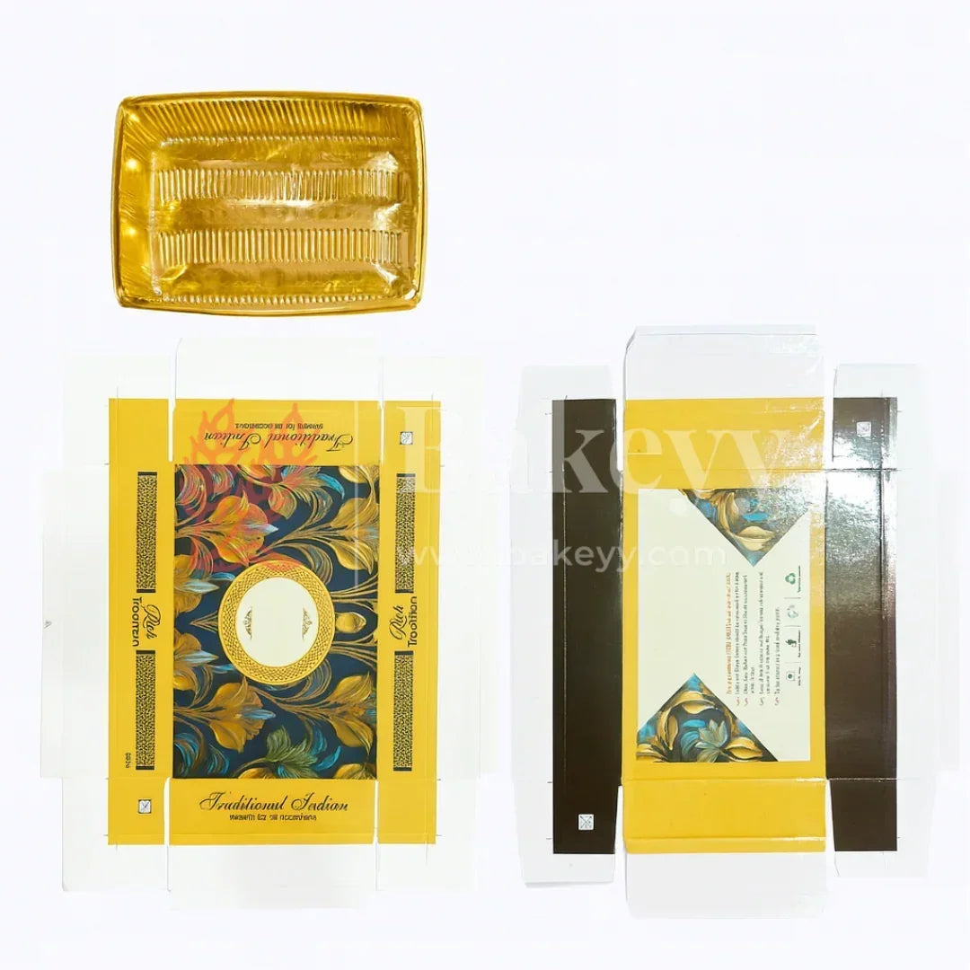 One Kg Sweet Box | Royal blue and gold sweet box with Golden tray | Pack of 10 - Bakeyy.com - India - One Kg Sweet Box | Royal blue and gold sweet box with Golden tray | Pack of 10 - Default Title