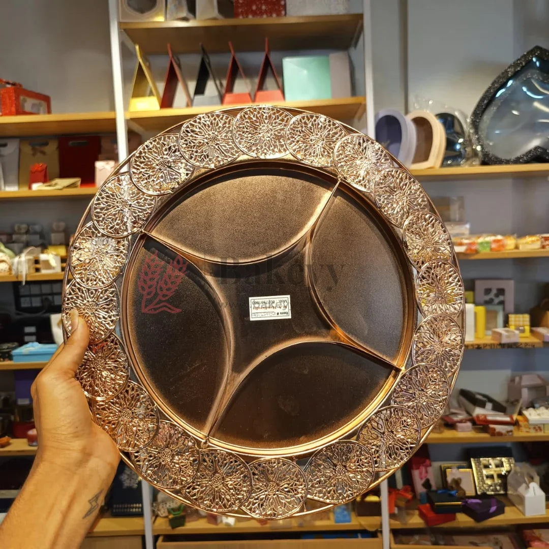 13.7 inch | Luxurious Round Rose Gold-Plated Serving Tray with 5 Compartments | Pack of 1