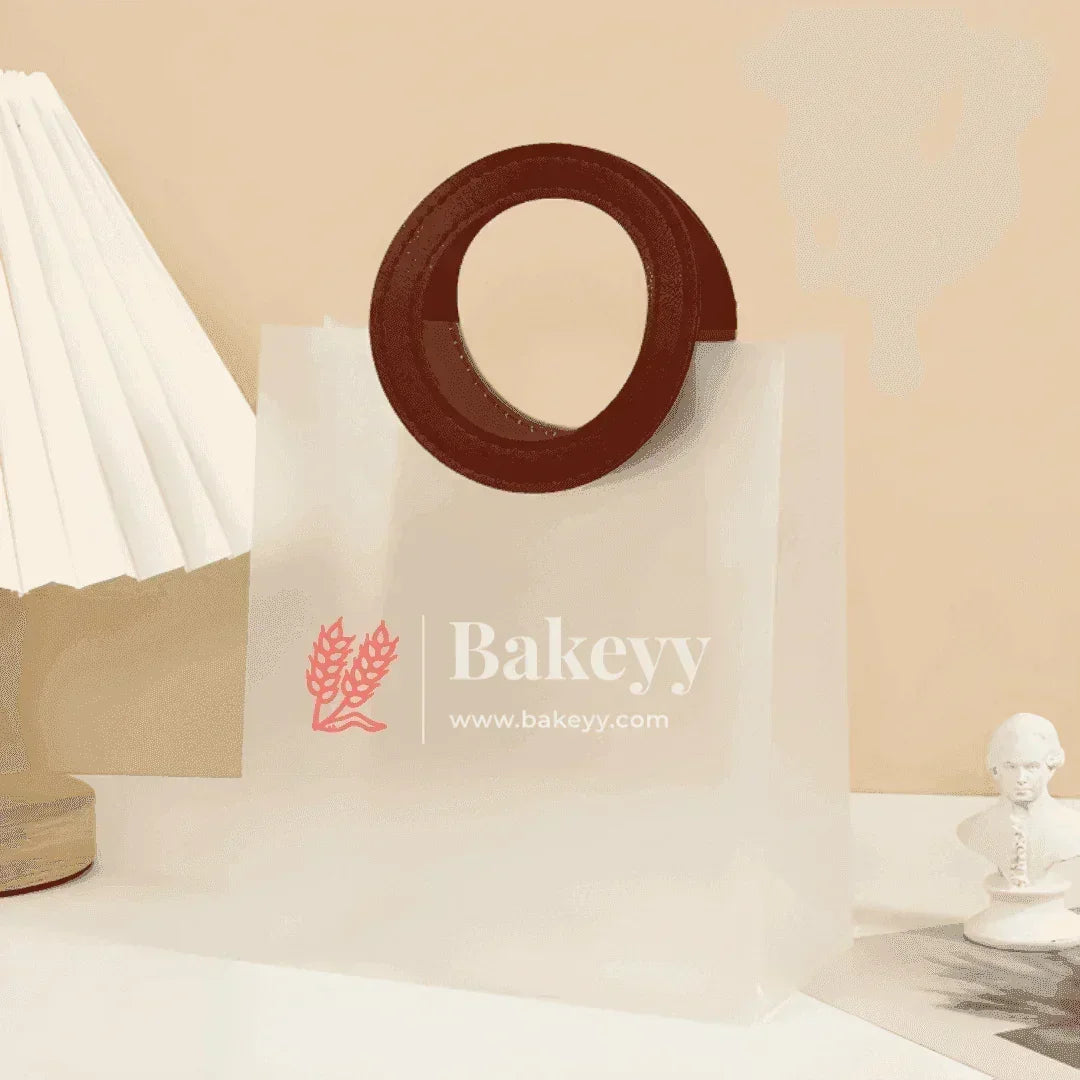 21x11x22 cm| Premium Transparent Gift Bags | Leather Style Maroon Colour Handles| Pack of 10| - Bakeyy.com - India - {{ variant.name }}