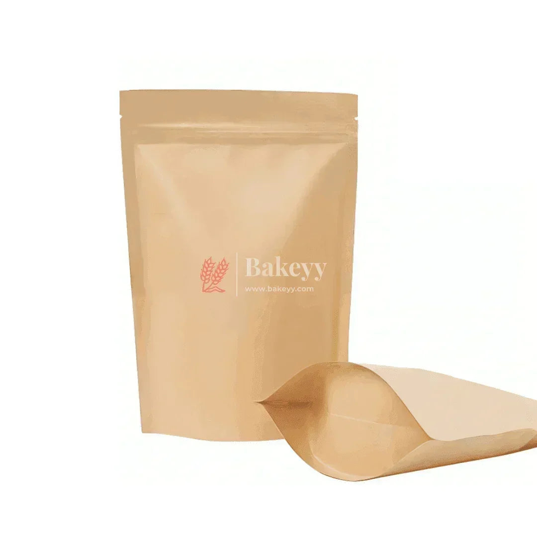 200g | Kraft Zip Lock Pouch | Brown | 13x21x4 CM | Standing Pouch - Bakeyy.com - India - 200g | Kraft Zip Lock Pouch | Brown | 13x21x4 CM | Standing Pouch - Pack Of 50 / 13x21x4 cm / 200 g