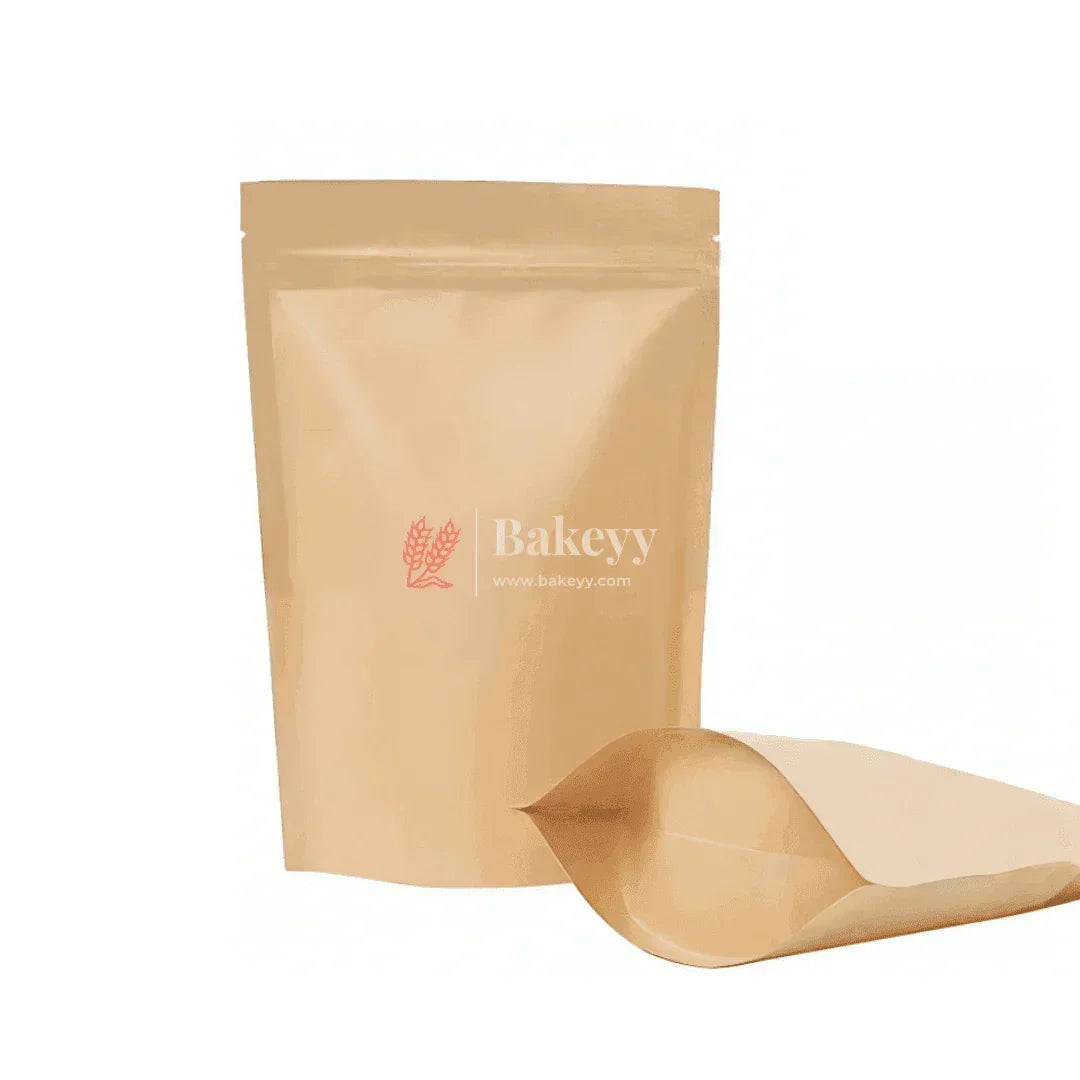 250g | Kraft Zip Lock Pouch | Brown | 15x21x4 CM | Standing Pouch - Bakeyy.com - India - 250g | Kraft Zip Lock Pouch | Brown | 15x21x4 CM | Standing Pouch - Pack Of 50 / 15x21x4 cm / 250 g