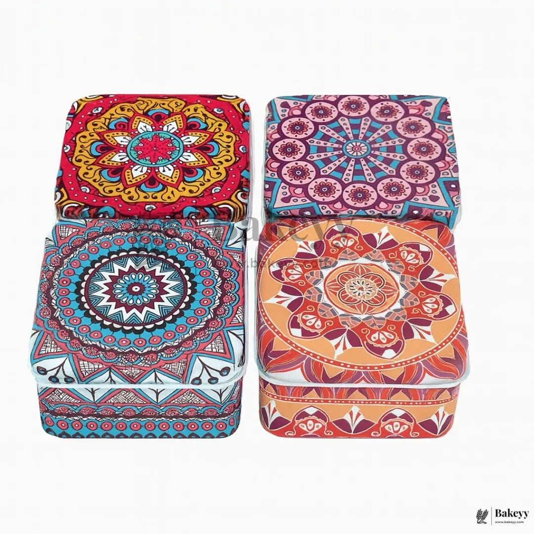 6x6x4Cm| Square Mandala Tin Box| Random Print Mandala Tin Box| Pack of 12