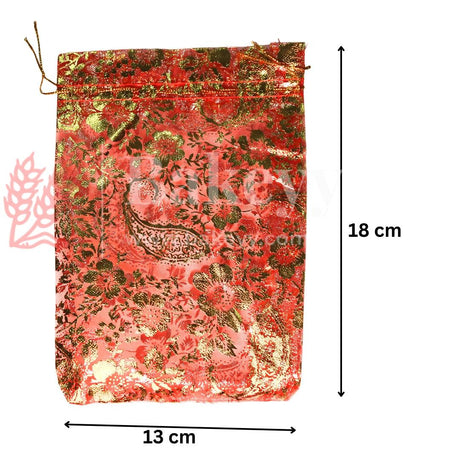13x18 cm | Printed Organza Potli Bags | Red Colour with Flower Design | Candy Bag | Pack of 70 - Bakeyy.com - India - 13x18 cm | Printed Organza Potli Bags | Red Colour with Flower Design | Candy Bag | Pack of 70 - Default Title