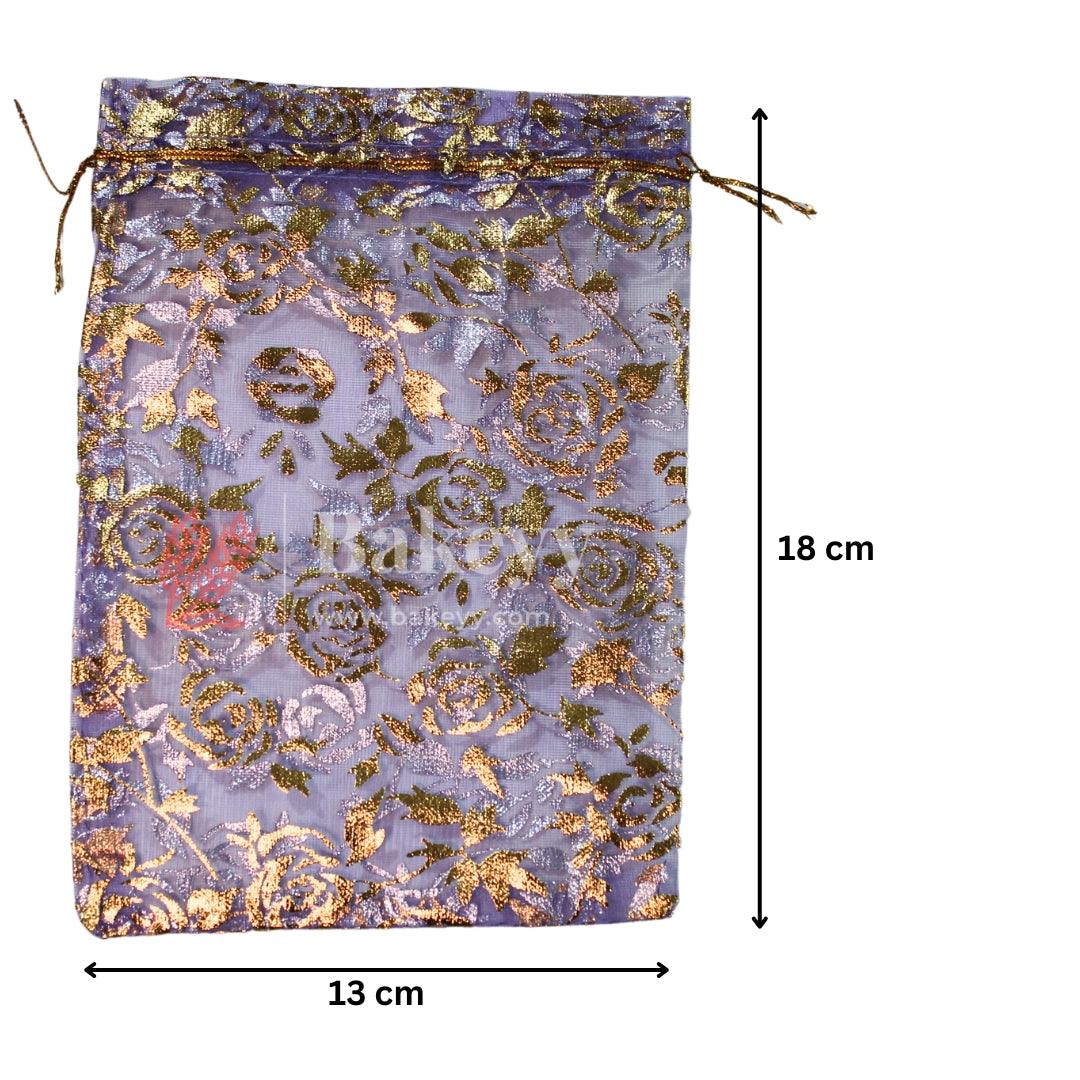 13x18 cm | Printed Organza Potli Bags | Light Purple Colour with Flower Design | Candy Bag | Pack of 70 - Bakeyy.com - India - 13x18 cm | Printed Organza Potli Bags | Light Purple Colour with Flower Design | Candy Bag | Pack of 70 - Default Title