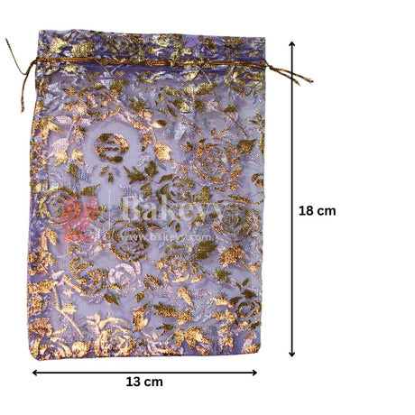 13x18 cm | Printed Organza Potli Bags | Light Purple Colour with Flower Design | Candy Bag | Pack of 70 - Bakeyy.com - India - 13x18 cm | Printed Organza Potli Bags | Light Purple Colour with Flower Design | Candy Bag | Pack of 70 - Default Title