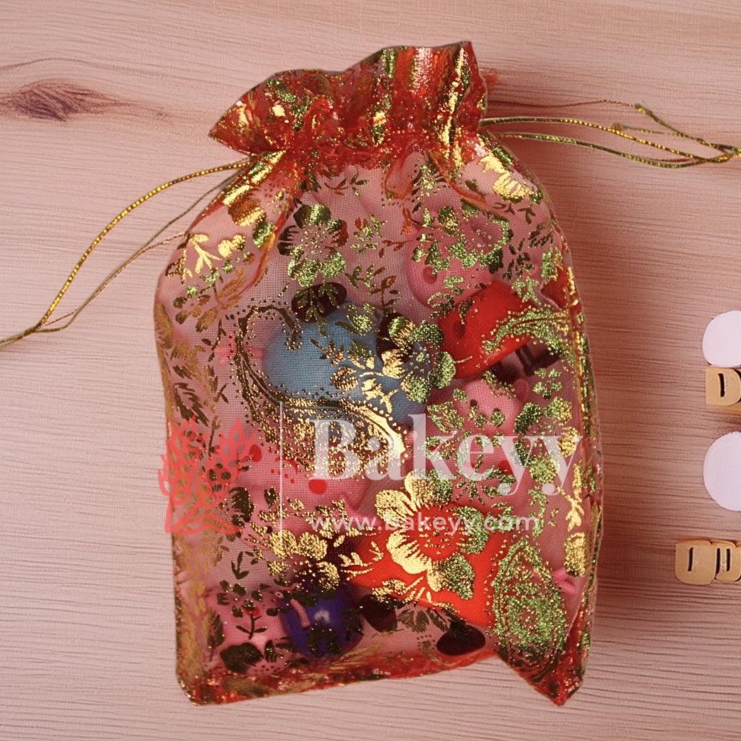 13x18 cm | Printed Organza Potli Bags | Red Colour with Flower Design | Candy Bag | Pack of 70 - Bakeyy.com - India - 13x18 cm | Printed Organza Potli Bags | Red Colour with Flower Design | Candy Bag | Pack of 70 - Default Title