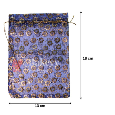 13x18 cm | Printed Organza Potli Bags | Royal Blue Colour with Flower Design | Candy Bag |Pack of 70 - Bakeyy.com - India - 13x18 cm | Printed Organza Potli Bags | Royal Blue Colour with Flower Design | Candy Bag |Pack of 70 - Default Title