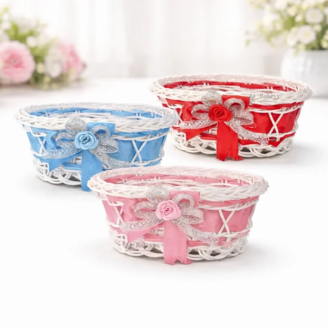 Decorative Mini Gift Basket with Ribbon Bow | Multipurpose Favor & Hamper Basket | 3 Colors Available | Pack of 1 - Bakeyy.com - India - Decorative Mini Gift Basket with Ribbon Bow | Multipurpose Favor & Hamper Basket | 3 Colors Available | Pack of 1 - Blue 80.00