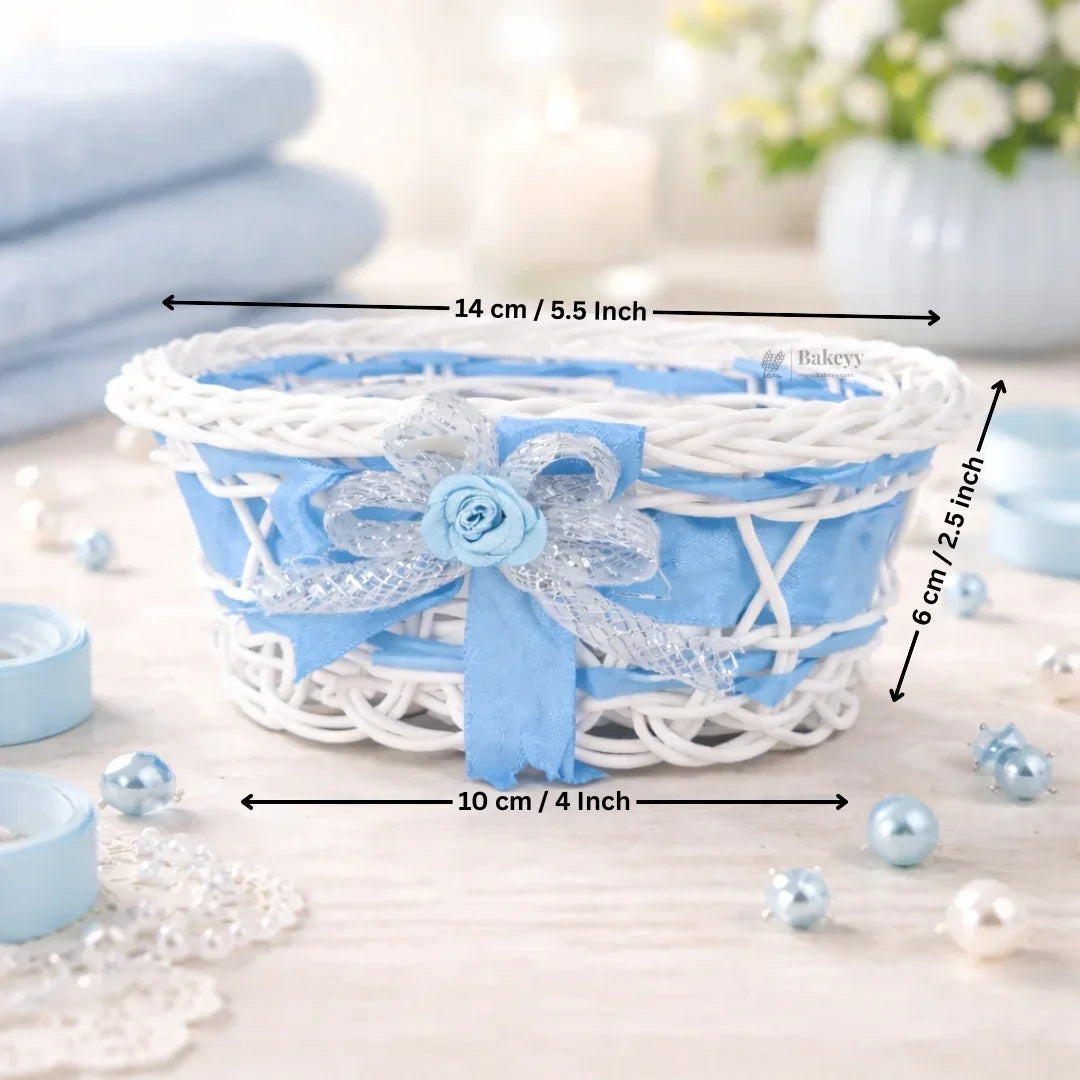 Decorative Mini Gift Basket with Ribbon Bow | Multipurpose Favor & Hamper Basket | 3 Colors Available | Pack of 1 - Bakeyy.com - India - Decorative Mini Gift Basket with Ribbon Bow | Multipurpose Favor & Hamper Basket | 3 Colors Available | Pack of 1 - Blue 80.00