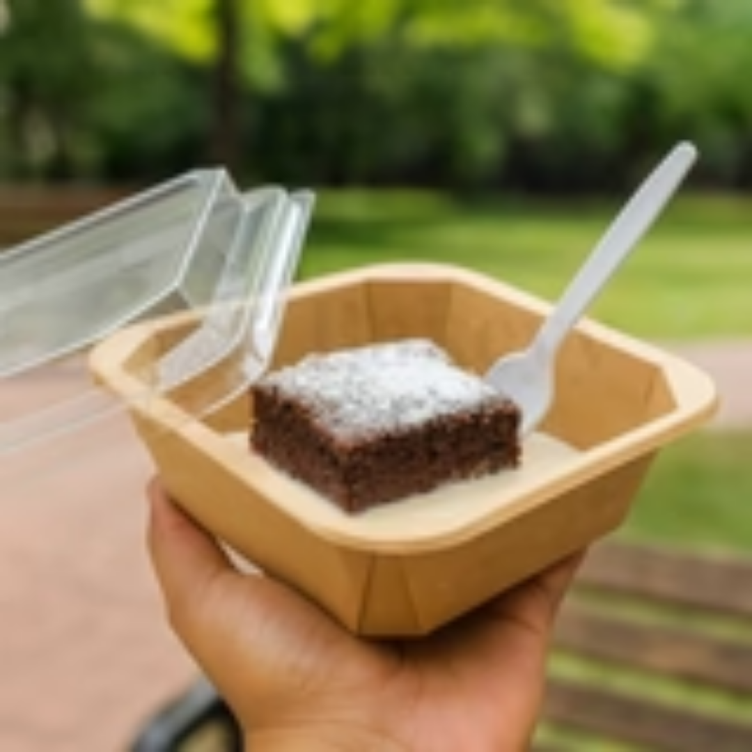 Disposable Square Kraft Containers for Food With Lid | Pack of 50 | Useful for Brownie Bites, Tres Leches and Salads