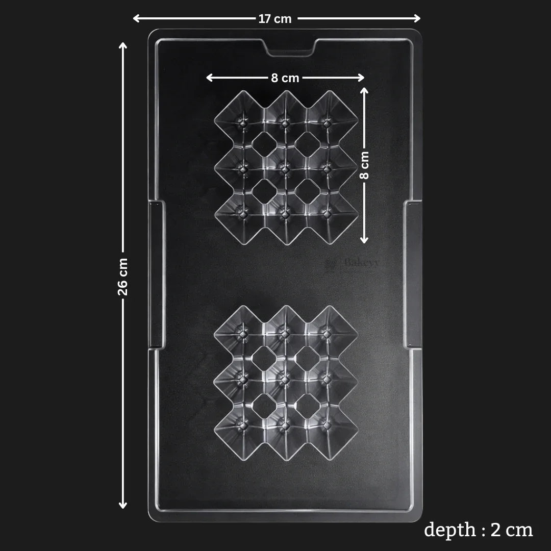 Mould 648 | Diamond Grid Chocolate Mould | 2 Cavity | Party Favor Mould | Pack of 1