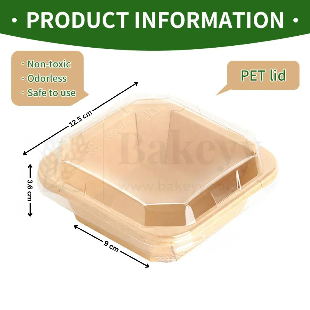 Disposable Square Kraft Containers for Food With Lid | Pack of 50 | Useful for Brownie Bites, Tres Leches and Salads - Bakeyy.com - India - Disposable Square Kraft Containers for Food With Lid | Pack of 50 | Useful for Brownie Bites, Tres Leches and Salads - 125x125x36mm 690.00
