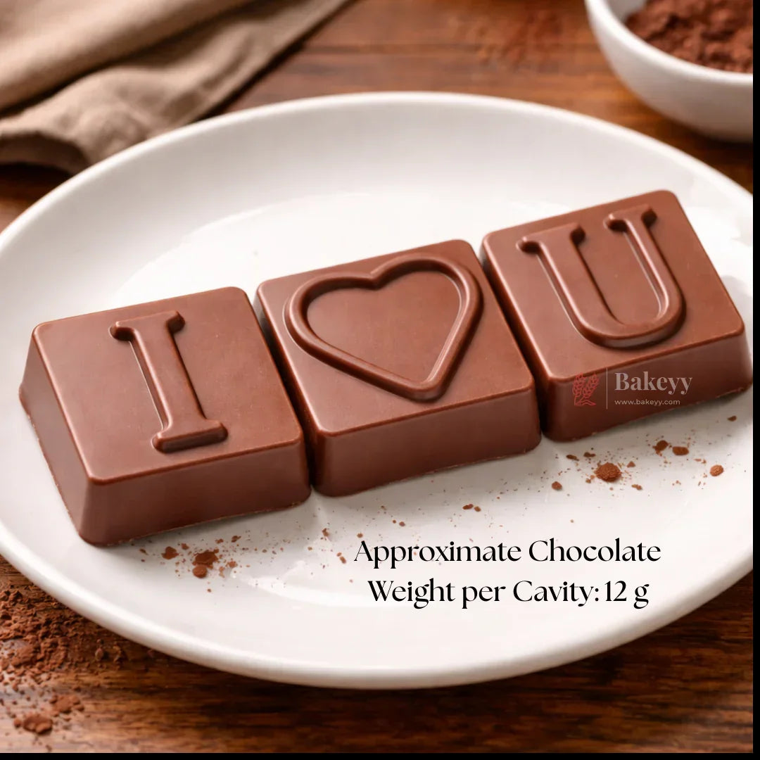 Mould 381, 382, 383 | “I”, Heart & “U” Letter Design | Alphabet & Heart Chocolate Mould | 12 Cavity | Pack of 1 - Bakeyy.com - India - Mould 381, 382, 383 | “I”, Heart & “U” Letter Design | Alphabet & Heart Chocolate Mould | 12 Cavity | Pack of 1 - I 70.00