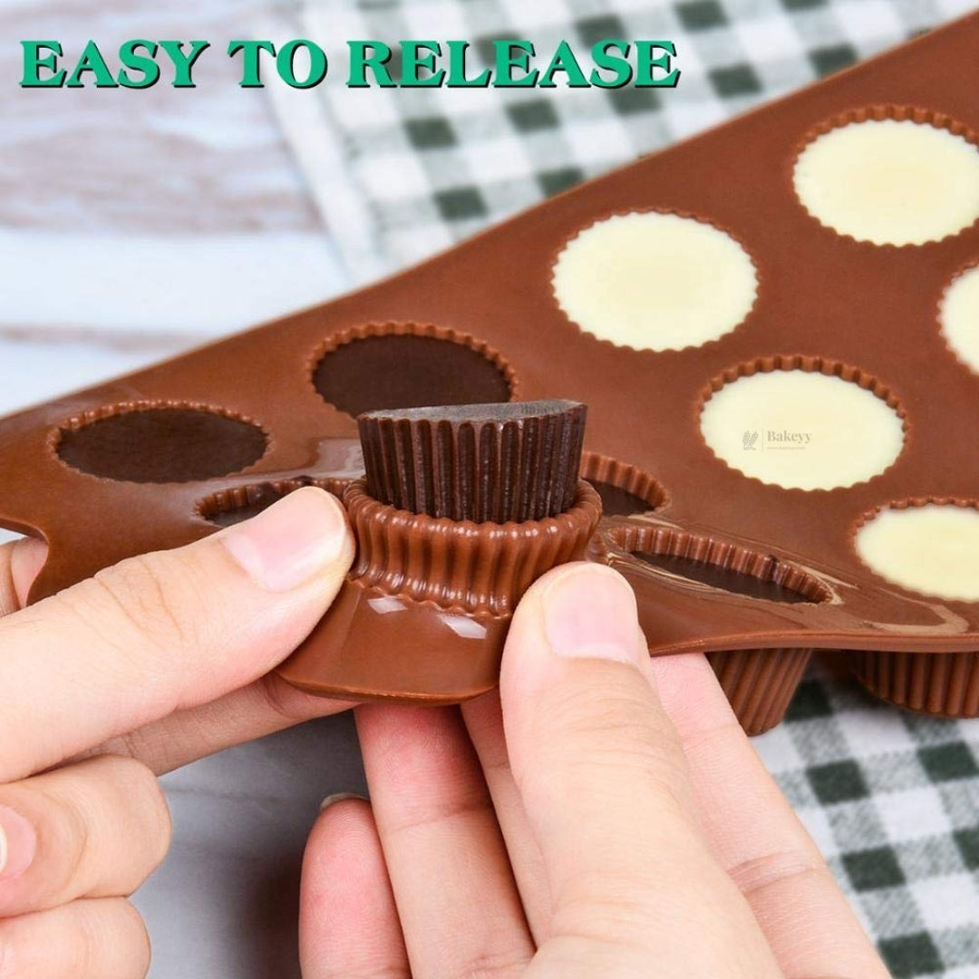15 Cavity Silicone Chocolate Mould | Mini Fluted Cup Shape Chocolate & Candy Mold | Flexible Non-Stick Silicone Baking Mold | Pack of 1
