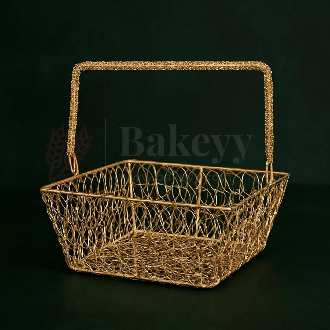 20x20x8.5 Cm Gold Square Metal Basket | 1 Piece