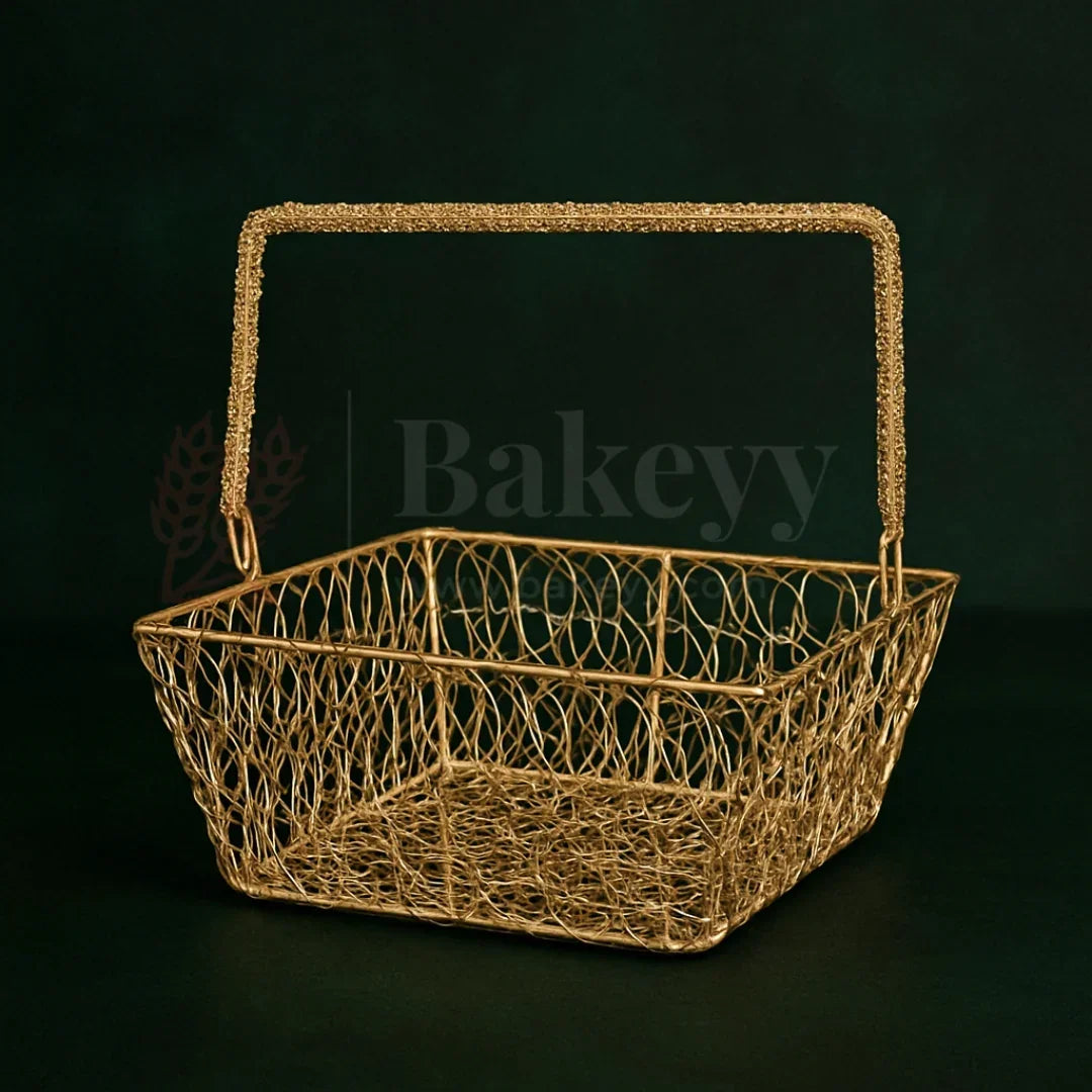 20x20x8.5 Cm Gold Square Metal Basket | 1 Piece - Bakeyy.com - India - 20x20x8.5 Cm Gold Square Metal Basket | 1 Piece - Default Title