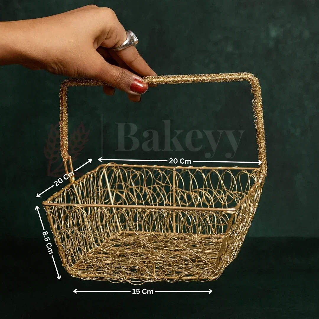 20x20x8.5 Cm Gold Square Metal Basket | 1 Piece - Bakeyy.com - India - 20x20x8.5 Cm Gold Square Metal Basket | 1 Piece - Default Title