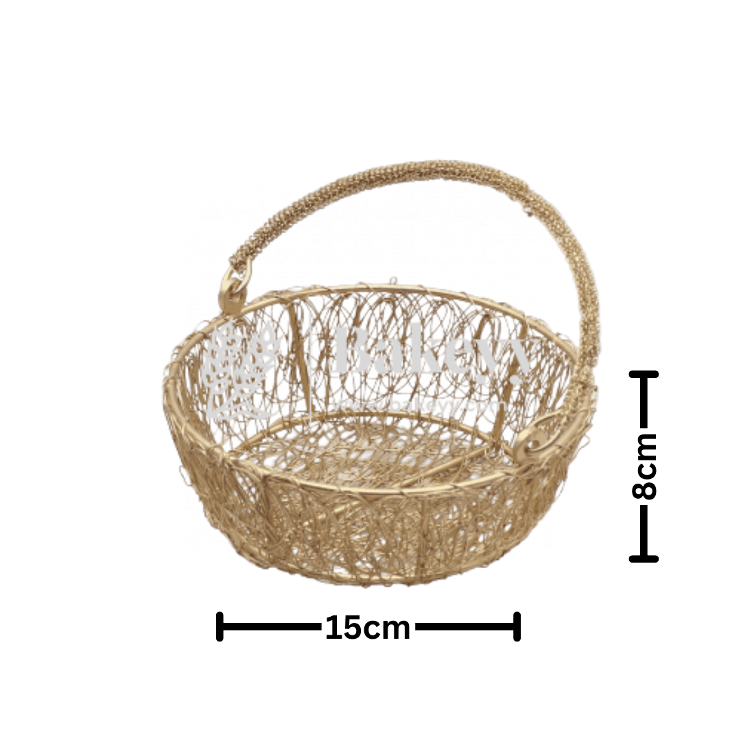 6 Inch | Decorative Gold Metal Hamper Basket For Gifting Round | Small - Bakeyy.com - India - 6 Inch | Decorative Gold Metal Hamper Basket For Gifting Round | Small - Default Title