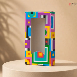 Colorful geometric-patterned mirror on a beige background